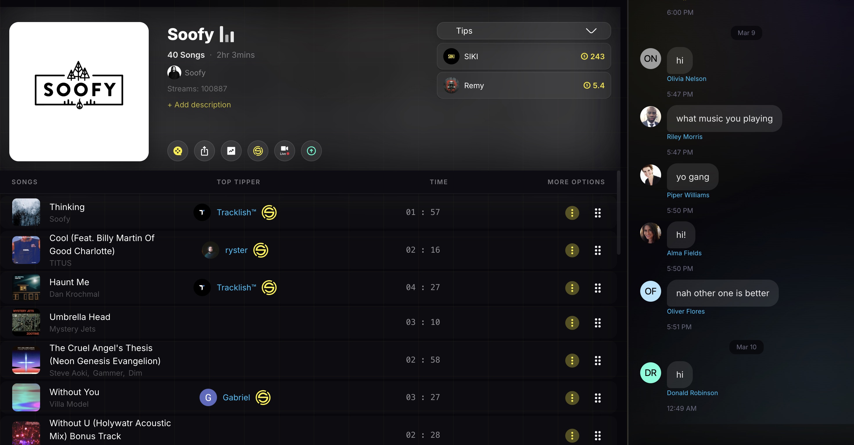 SIKI Studio — playlist and earnings view